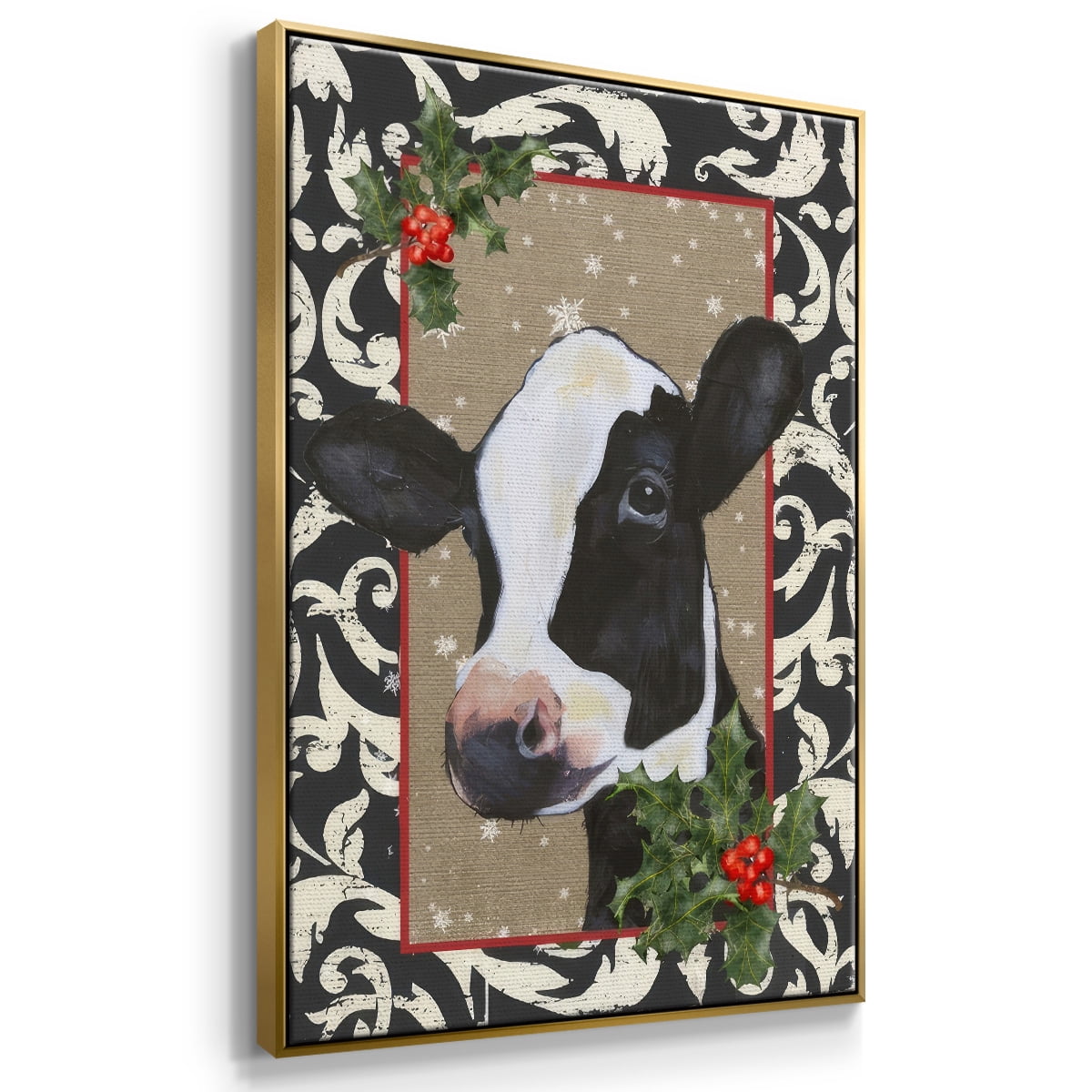 County Christmas Farm I - Framed Gallery Wrapped Holiday Canvas - 25 x 37 - Gold Frame