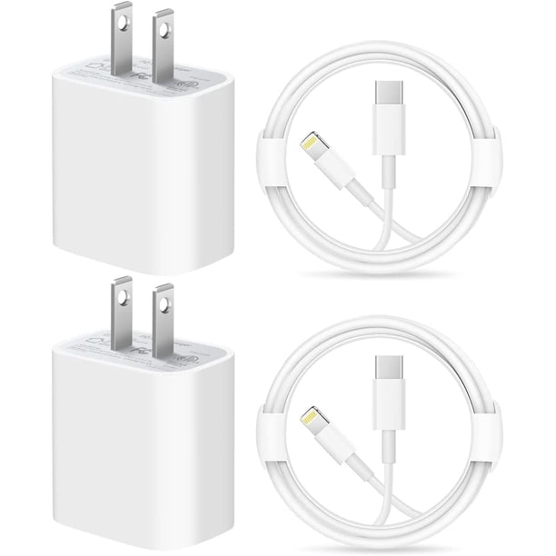 Paq. 2 Cables Lightning 3 Pies Carga Rápida Alta Vel. p/ iPhone (Cert. MFi), con Cargador Pared PD 20W Comp. c/ iPhone 14/13/13Pro/12/12Pro/11/11Pro/XS/Max/XR/X/8/8