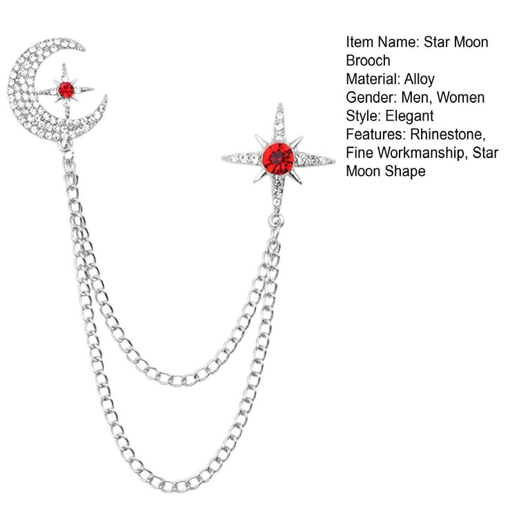 Men Women Star Moon Brooch Dazzling Inlaid Hanging Chain Men Women Star Moon Brooch Dazzling Inlaid Hanging Chain