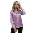thumbnail image 2 of Women's Satin Silk Long Sleeve Button Down Shirt Formal Work Blouse Top Point Collar Vintage Button Up Shirt Work Office Silky Shirts Tops S-XL, 2 of 9