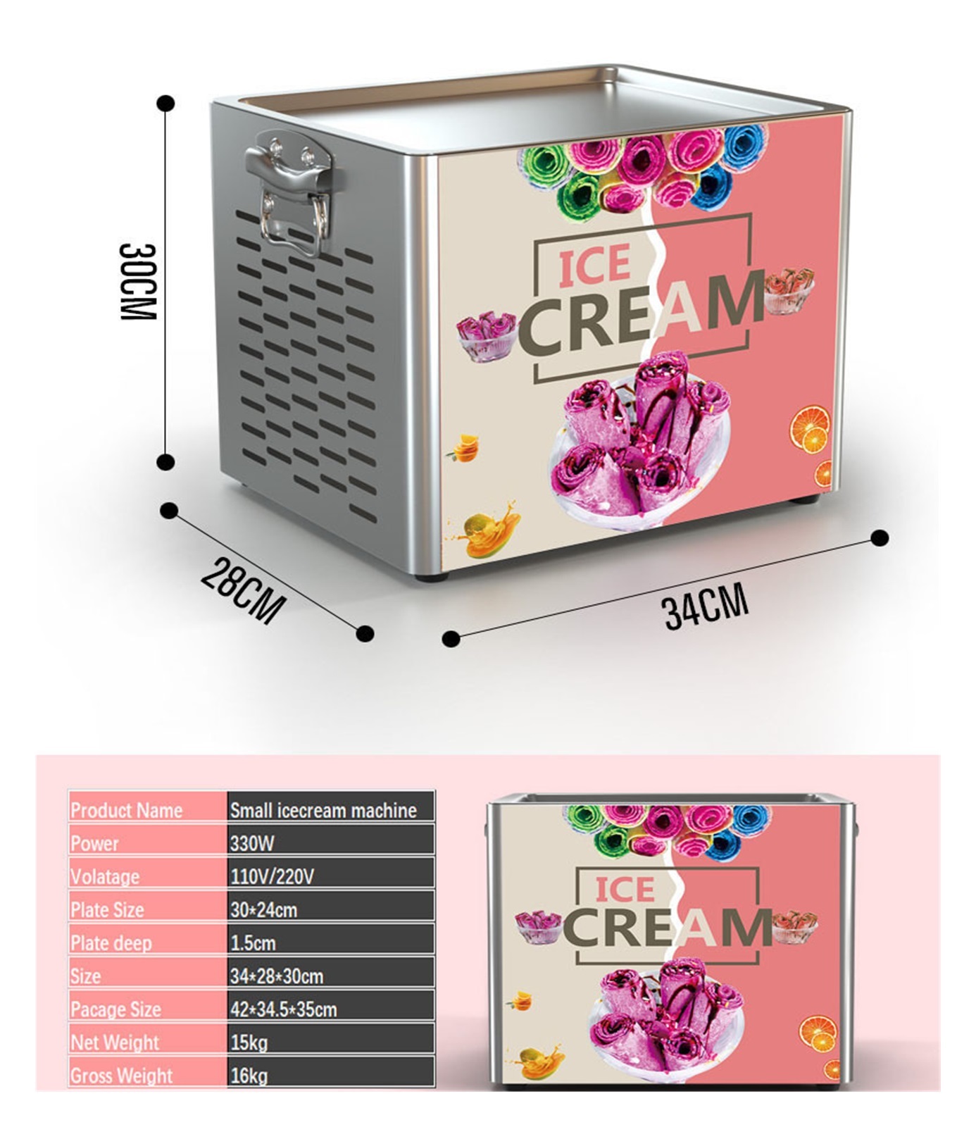 Desktop Small Fried Ice Cream Roll Machine Household Portable Yogurt Slushie Makers 330W Fast Cooling