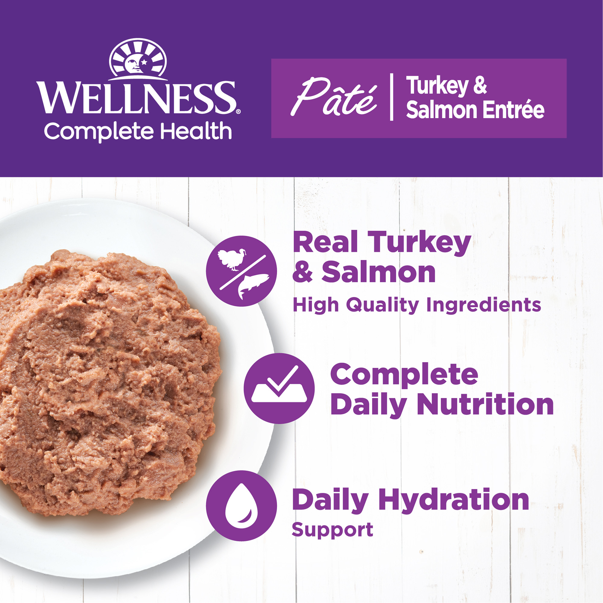 Wellness Complete Health Grain Free Canned Cat Food, Turkey & Salmon Pate, 12.5 Ounces (Pack of 12) - image 2 of 9