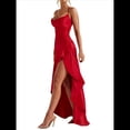thumbnail image 3 of Vestido de Cóctel para Mujer, Ajustado, Informal, , con Escote en V, Sin Mangas, de Satén, con Volantes en el Bajo y Espalda Descubierta. Rojo L, 3 of 10
