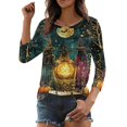 thumbnail image 4 of JoveMarine Halloween Shirts for Women, 3/4 Sleeve Crew Neck with Moon Bat Print, Loose Fit Fall Graphic Tee,Navy 2XL, 4 of 7