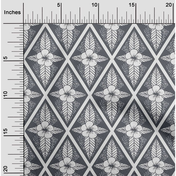 oneOone Silk Tabby Gray Fabric Artistic Floral & Diamond Geometric Quilting Supplies Print Sewing Fabric By The Yard 42 Inch Wide