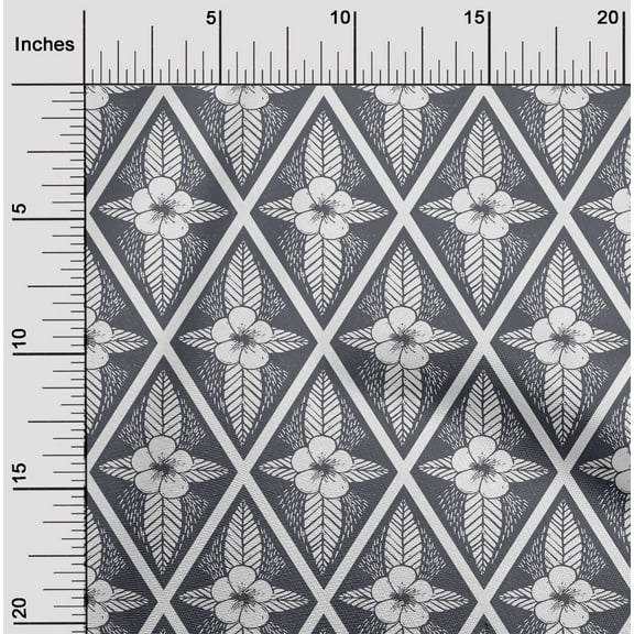 oneOone Cotton Jersey Gray Fabric Artistic Floral & Diamond Geometric Quilting Supplies Print Sewing Fabric By The Yard 58 Inch Wide