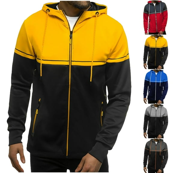 BiZtdJrK Men Full Zip Hoodies Color Block Long Sleeve Sweatshirt Jackets Slim Fit Workout Hooded Jacket with Zipper Pockets Dark Gray XXXL
