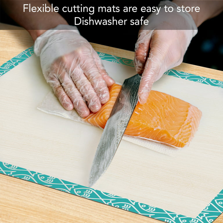 Cut N' Funnel 4-Pack Color Border Flexible Plastic Cutting Board Mats