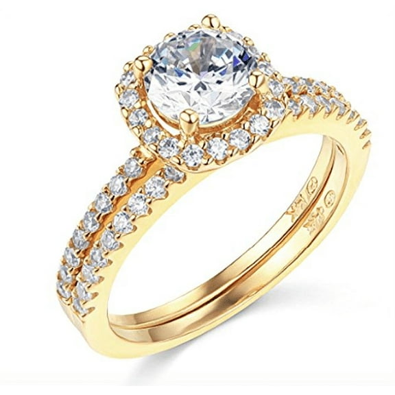2.70 Ct Round Cut Engagement Wedding Ring Set Real 14K Yellow Gold Matching Band