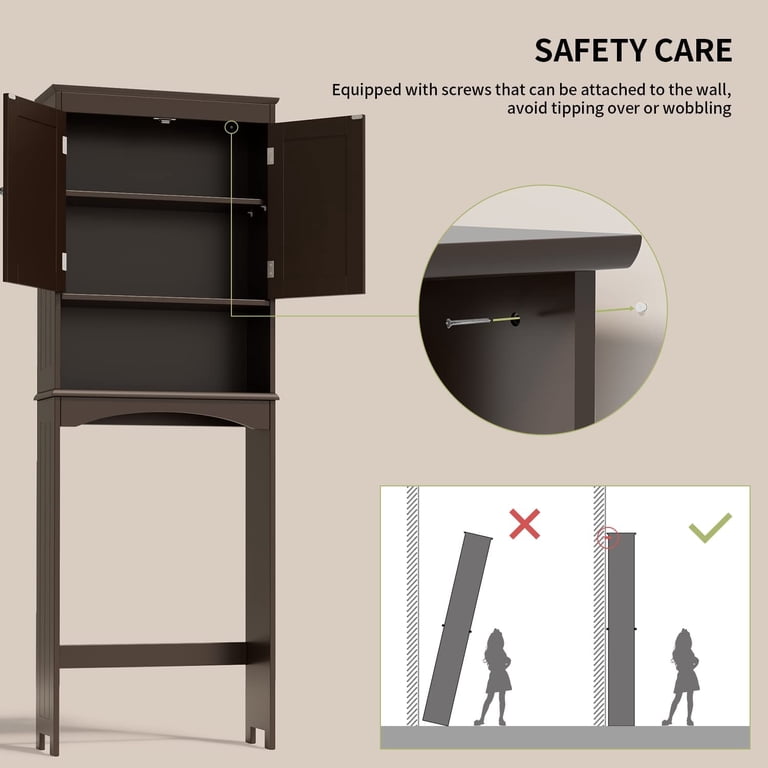 Topeakmart Over-The-Toilet Storage Cabinet – Adjustable Shelf, Double Doors, Espresso Finish, 66" Tall Space Saver