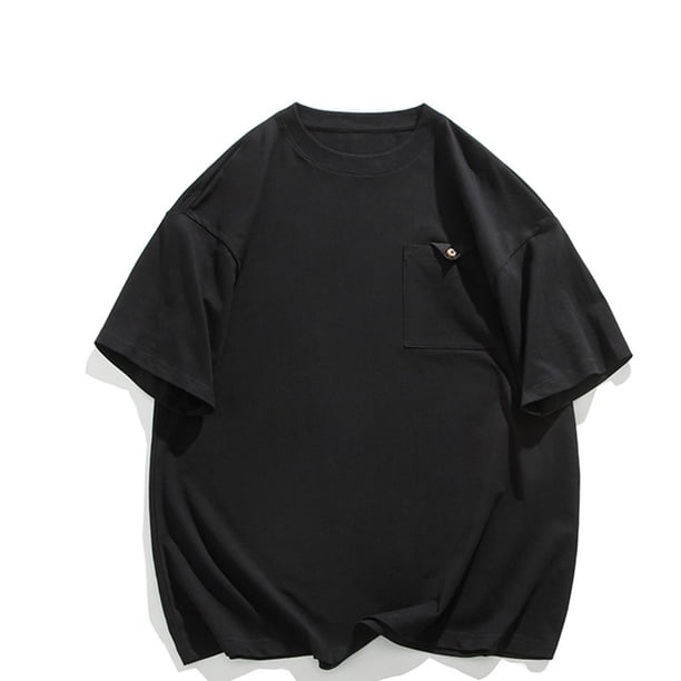 Tops para hombre, blusas y camisas de manga corta con cuello redondo para hombre, blusas casuales de verano de color liso con manga corta y cuello redondo, camisas con bolsillos, abrigo de poliéster p