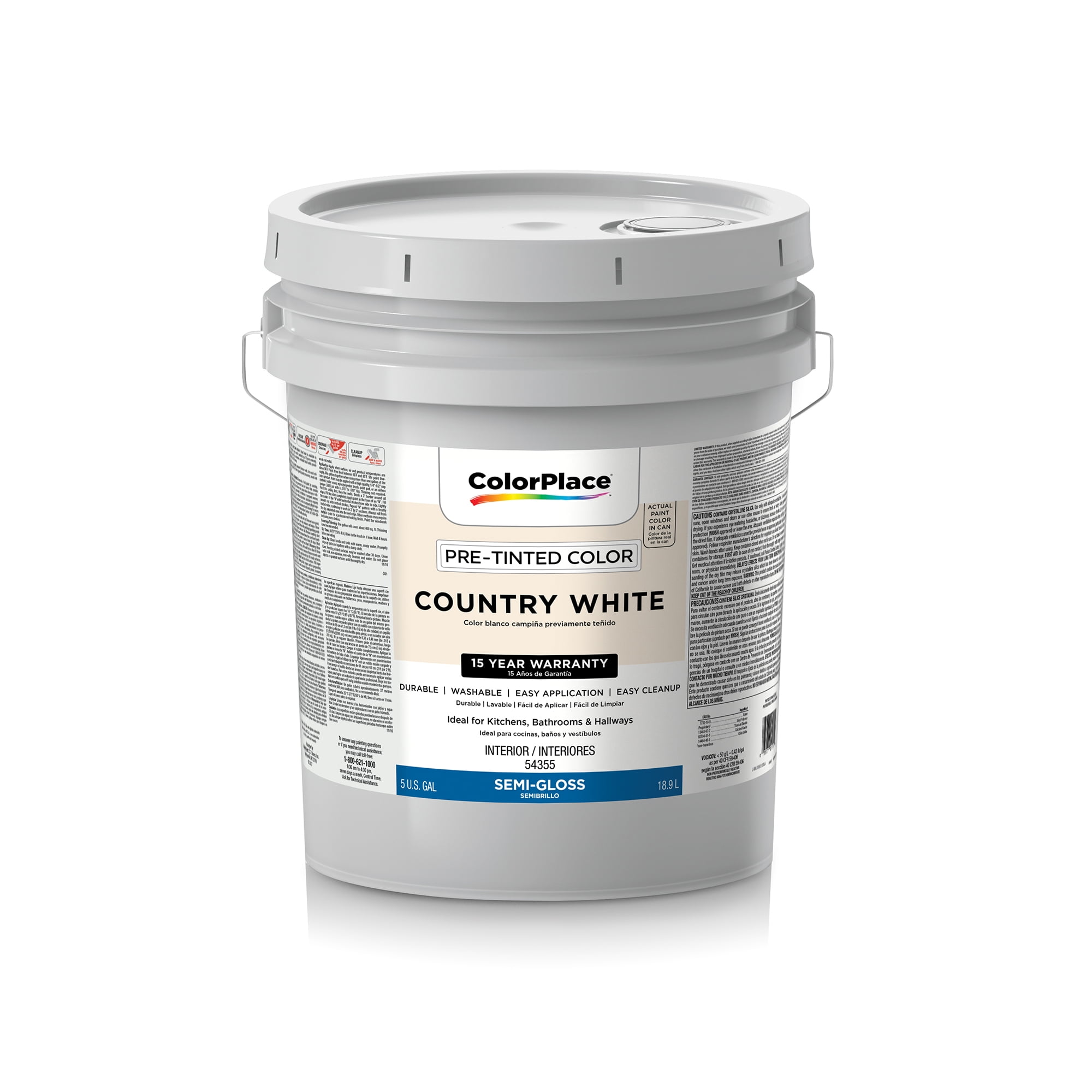 ColorPlace Interior SemiGloss Latex Wall and Trim Paint, Country White