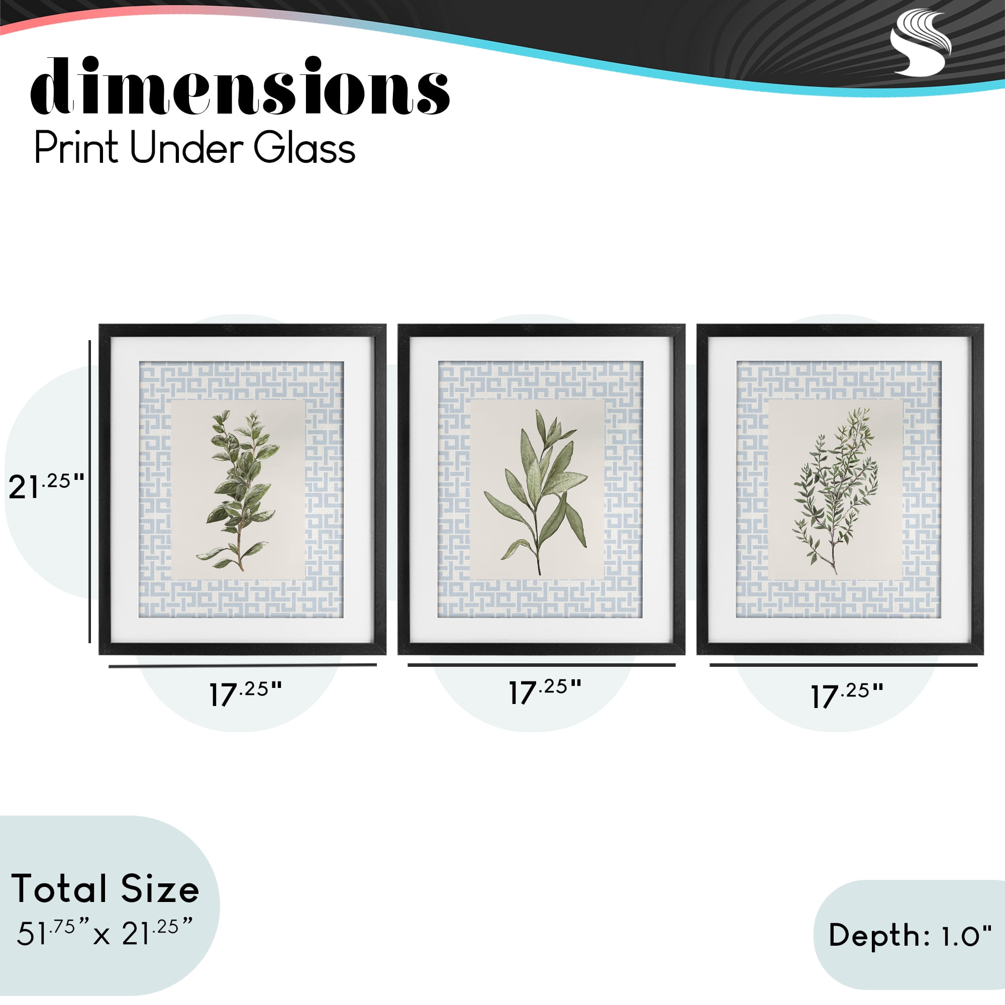 Stupell Industries Kitchen Herbs on Geometric 3 Piece Black Framed Print Under Glass Set, design by Diannart