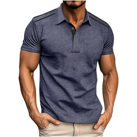Qgtaibl Men s Short Sleeve Golf Shirt Short Sleeve Collared T-Shirt Muscle Tee Lightweight Athletic Workout Pullover Tops Summer Wear Navy XXXL