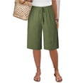 thumbnail image 3 of Women Lightweigh Shorts Drawstring Pull-on Wide Leg Straight Casual Short Pants Bermuda Shorts For Women Knee Length Wide Leg Summer Short Summer Beach Vacation Outfit Army Green L, 3 of 7