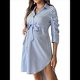 thumbnail image 1 of Vestido Camisero de Maternidad para Mujer, con Solapa A Rayas y Botones, 3/4 Azul y L, 1 of 7