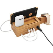 3 in 1 Charging Stand for Apple Watch/iPhone/Airpods, AICase Bamboo Wood USB Charging Station, Desktop Charger