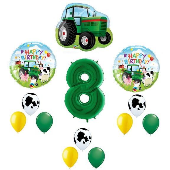 Farm Tractor 13 Piece #8 8th Green Happy Birthday Balloon Bouquet Party Decoration