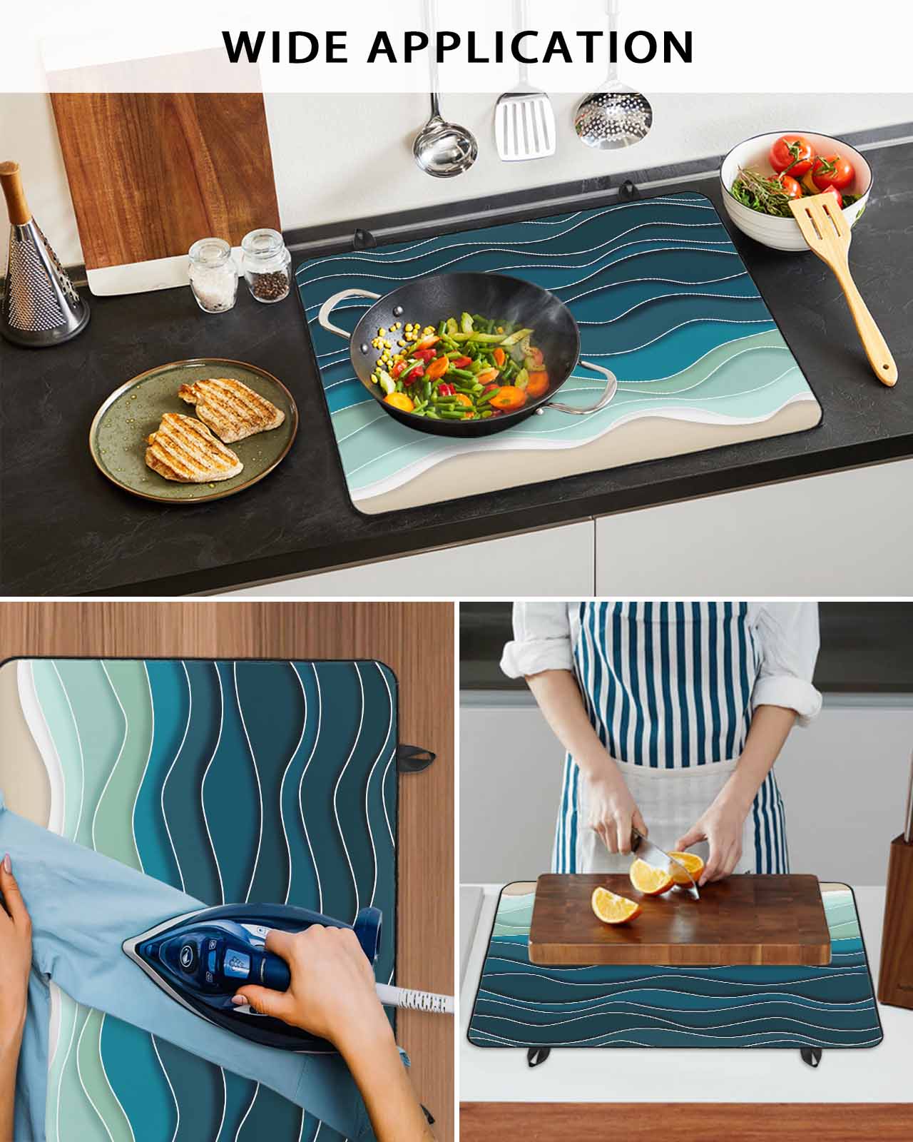 nqOlkjepod Large Induction Cooktop Protector Mat 36"x21", Blue Waves Stove Top Covers for Electric Stove, Rustic Abstract Beach Ombre Stripes Art Stove Burner Cover Mats, Glass Top Stove Cover