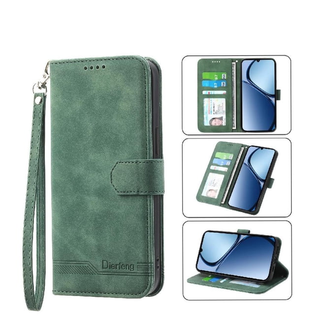 Funda Tipo Billetera para Xiaomi Redmi A5 4G Carcasa Abatible con Porta Tarjetas, Bolsillo para Efectivo, Soporte Ajustable, Cierre Magnético y Correa de Muñeca Verde