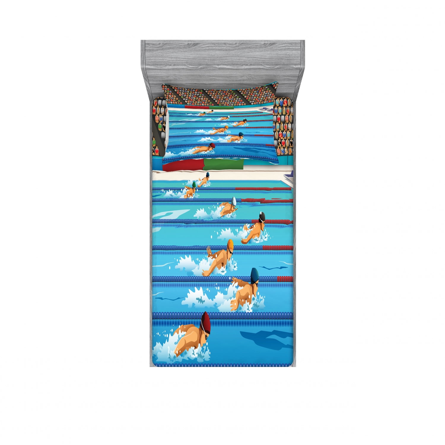 Olympics Bedding Set with Sheet & Covers, Illustration of Swimmers