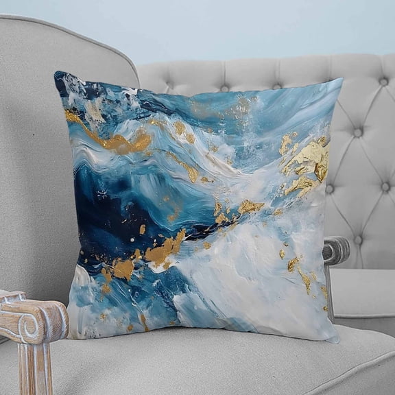 Blue Oil Painting Throw Pillow Covers, Soft Pillowcases with Invisible Zipper, Modern Marble Art Abstract Decorative Square Pillow Cushion Covers for Living Room Couch Sofa Bed 26x26 Inches