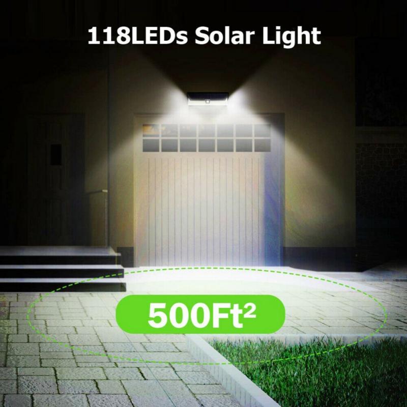 Solar Wall Lights Outdoor Super-Bright 118 LEDs -Waterproof LED Solar Motion Sensor Lights with PIR sensor + light Control Outdoor for Front Door,Yard, Garden - image 4 of 7