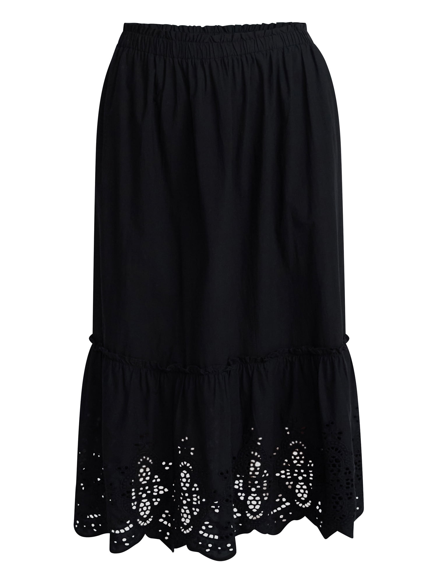 Time and Tru Women's Cotton Eyelet Hem Midi Skirt, Sizes XS-XXXL