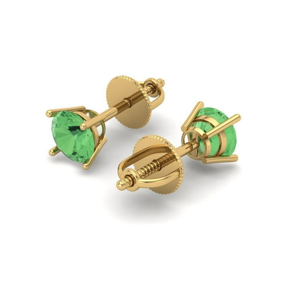 0.5 Ct Round Cut Studs Green Crystal 18K Yellow Solid Gold Everyday Dainty Earrings Screw Back