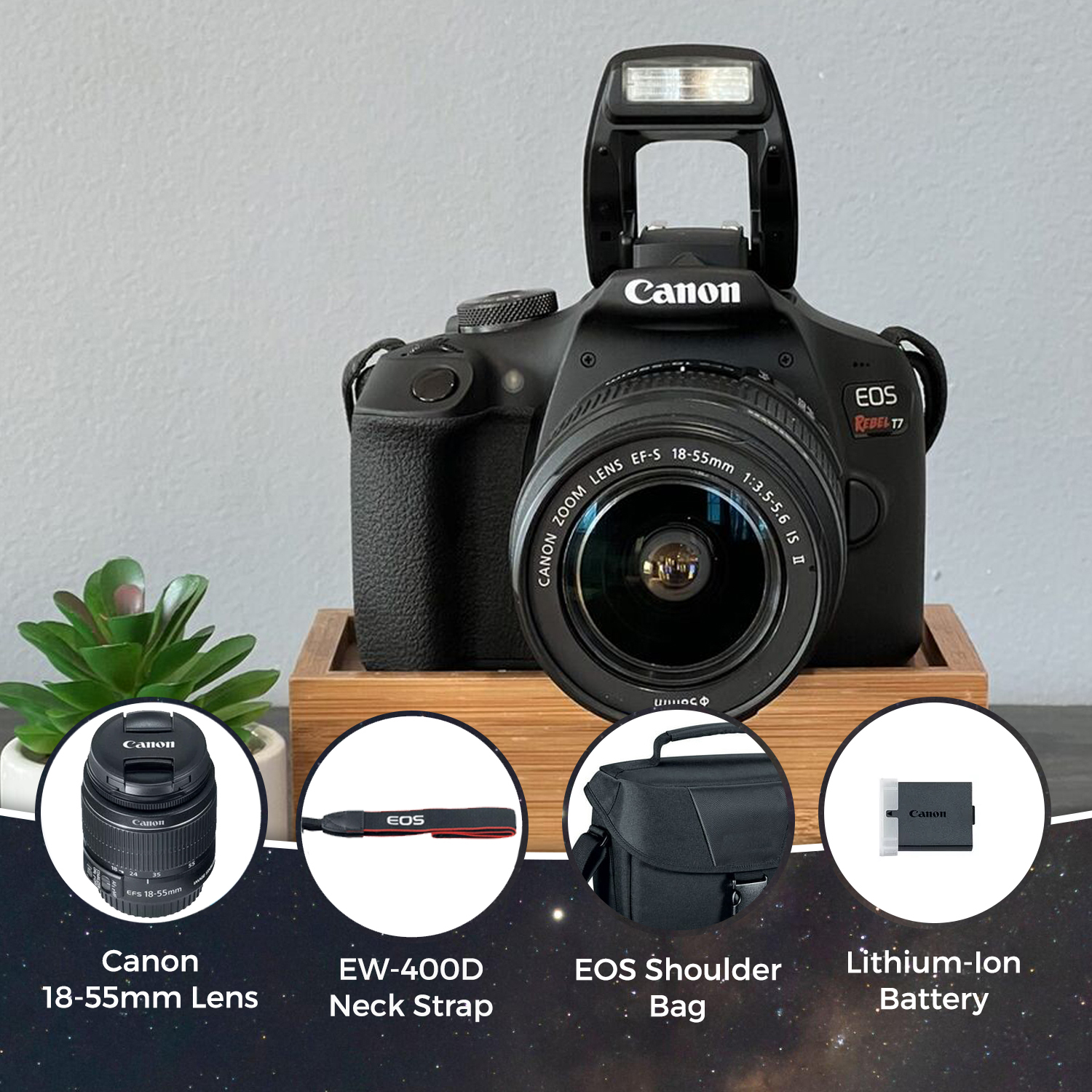 Canon EOS Rebel T7 DSLR Camera with 18-55mm Lens, Wi-Fi and Accessories: Bag, 64GB Card and More (New) - image 3 of 6