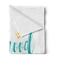 thumbnail image 2 of Saying Soft Flannel Fleece Throw Blanket, Beach Concept Smiling Sun and Wavy Morning Greeting Message, Cozy Plush for Indoor and Outdoor Use, 50" x 70", Turquoise Earth Yellow, by Ambesonne, 2 of 5