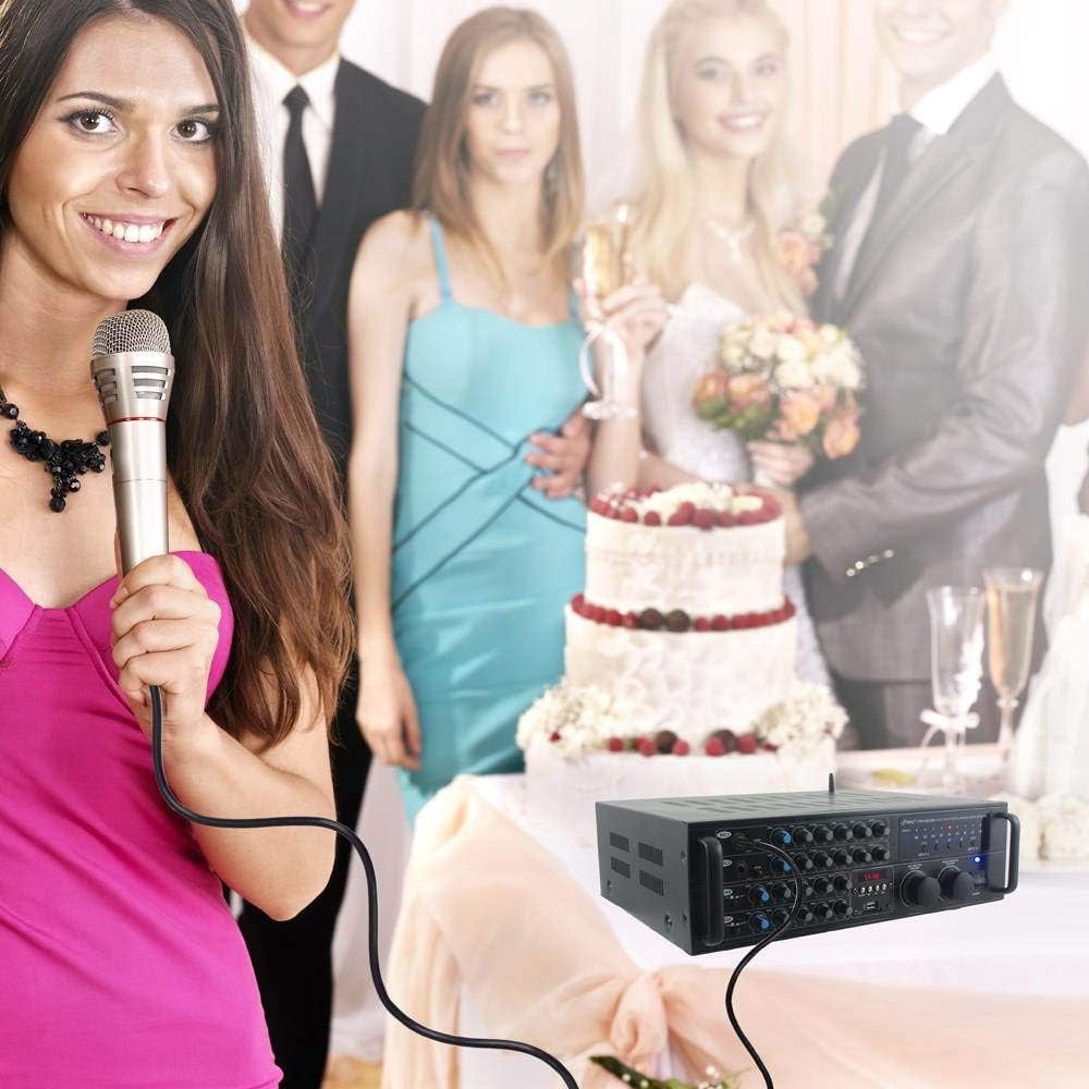 2000 Watt Bluetooth Stereo Mixer Karaoke Amplifier, Microphone/RCA Audio/Video Inputs, Mic-Talkover, USB/SD Readers, Rack Mountable Amp