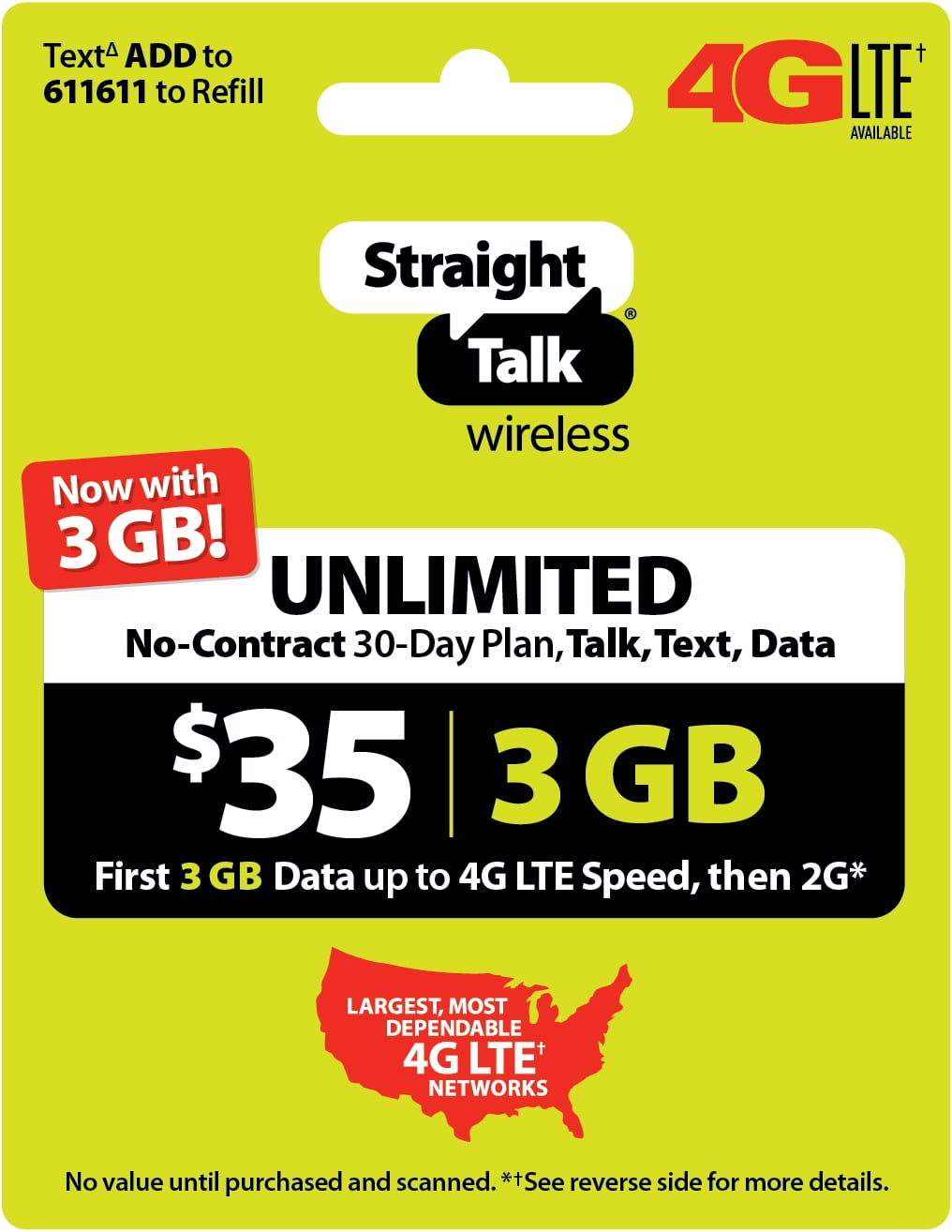 Straight Talk 35 Unlimited 30 Day Plan (with 3GB of data at high