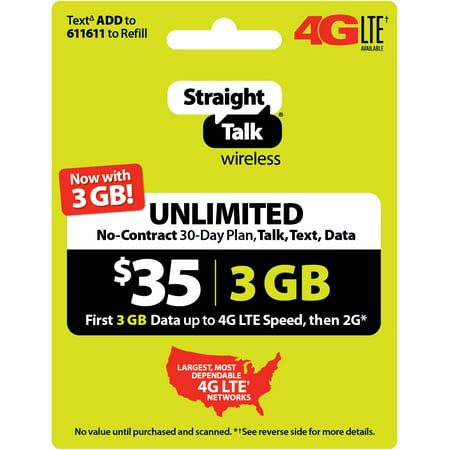 Straight Talk $35 Unlimited 30 Day Plan (with 3GB of data at high speeds, then 2G*) (Email