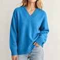 thumbnail image 6 of DYTTDG Women's V-Neck Sweater | Long Sleeve Loose Fit Solid Color Knit Pullover Top, Ribbed Cuffs and Hem Casual Jumper for Daily Outfits, 6 of 8