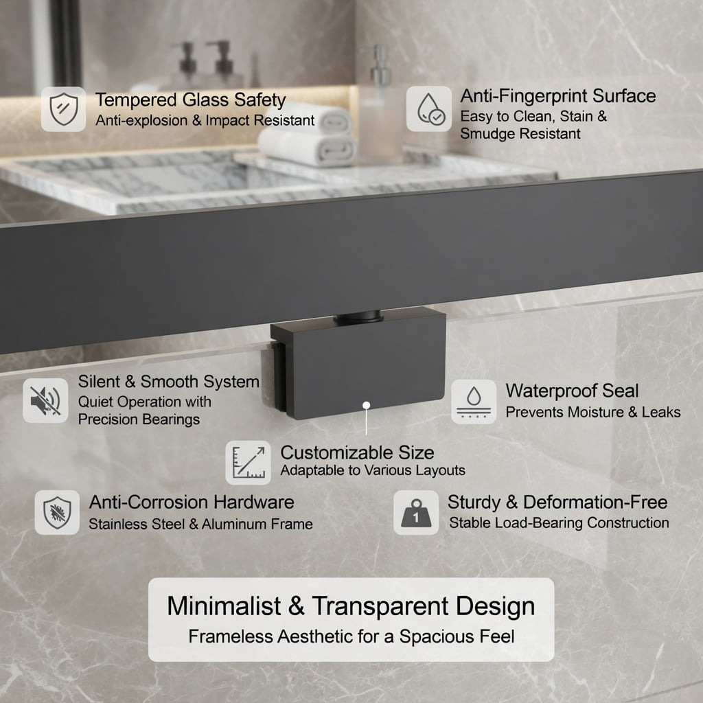 Hommoo Framed Bi-Fold Pivot Shower Door 32" x 72", Aluminum Frame, 1/4" Tempered Glass, Reversible Left/Right Installation, Space-Saving Folding Shower Enclosure, Black & Transparent