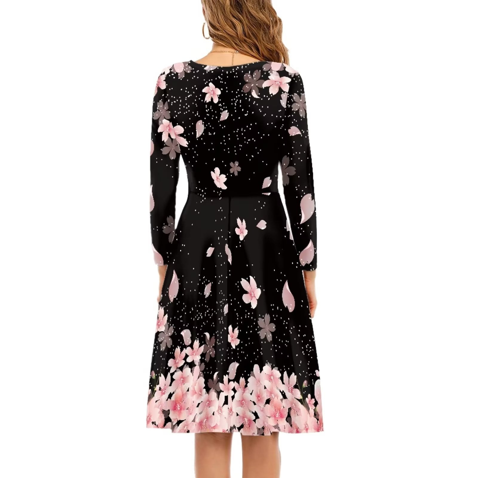 ワンピース Gather Volume Long Dress Cherry Blossom FKELYI Cherry Blossom Women Dresses Size XL Casual Midi