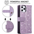 thumbnail image 6 of Wallet Case for iPhone 14 Pro Max 6.7 inch, Retro 9 Card Holder Slots Zipper Pocket Handbag Case Magnetic Closure Kickstand with Wrist Strap TPU Shockproof Flip Case - Glitter Purple, 6 of 16