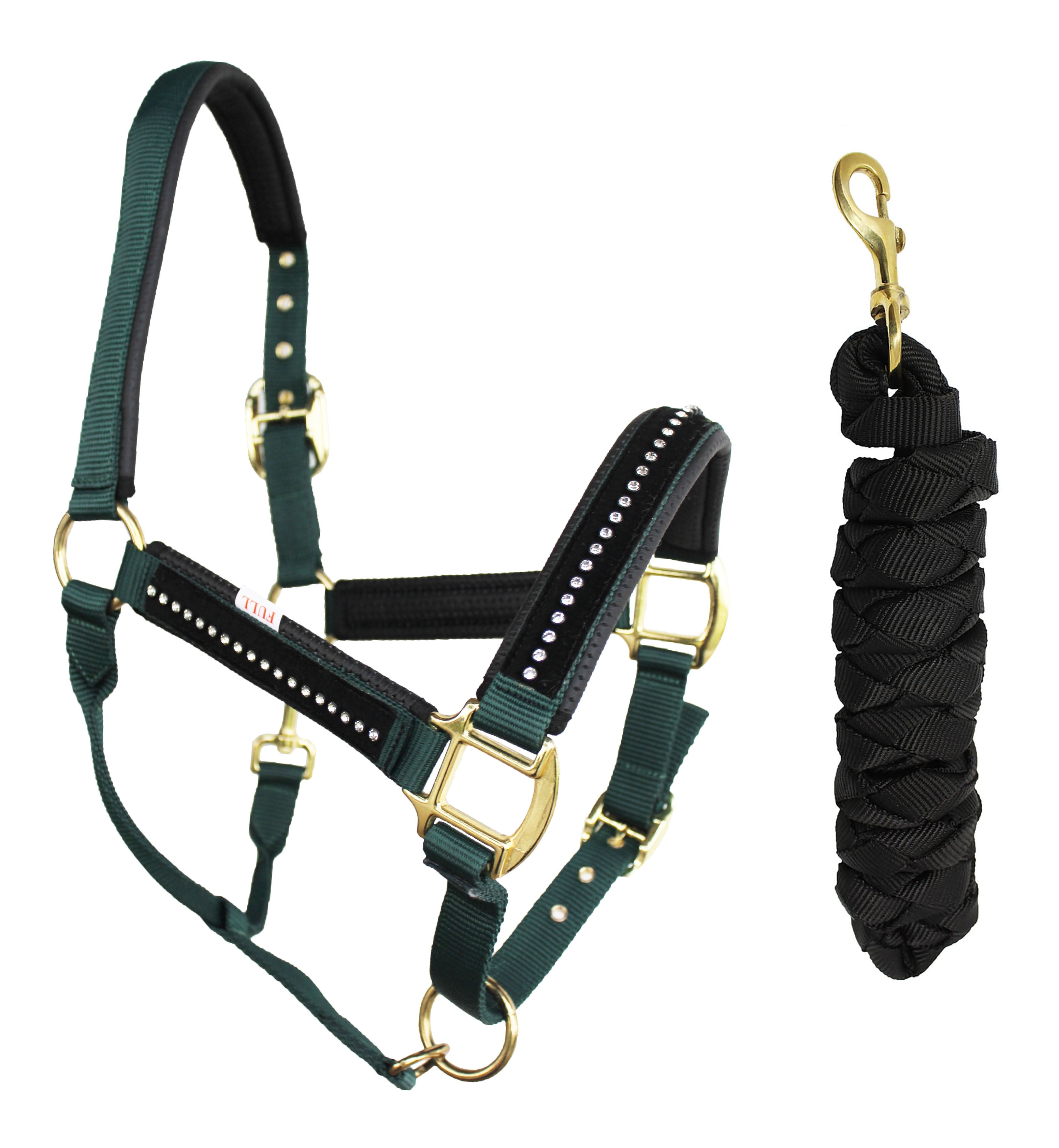 Nylon Horse Halter Neoprene Padded Lead Rope Brass Hardware Rhinestones