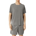 thumbnail image 2 of Blmnix Bamboo Pajamas Pajamas for Men Sleepwear Sets Summer Pjs Bottoms Short Sleeve Cropped Crew Neck Gray Mens Pajama Shorts,L, 2 of 5