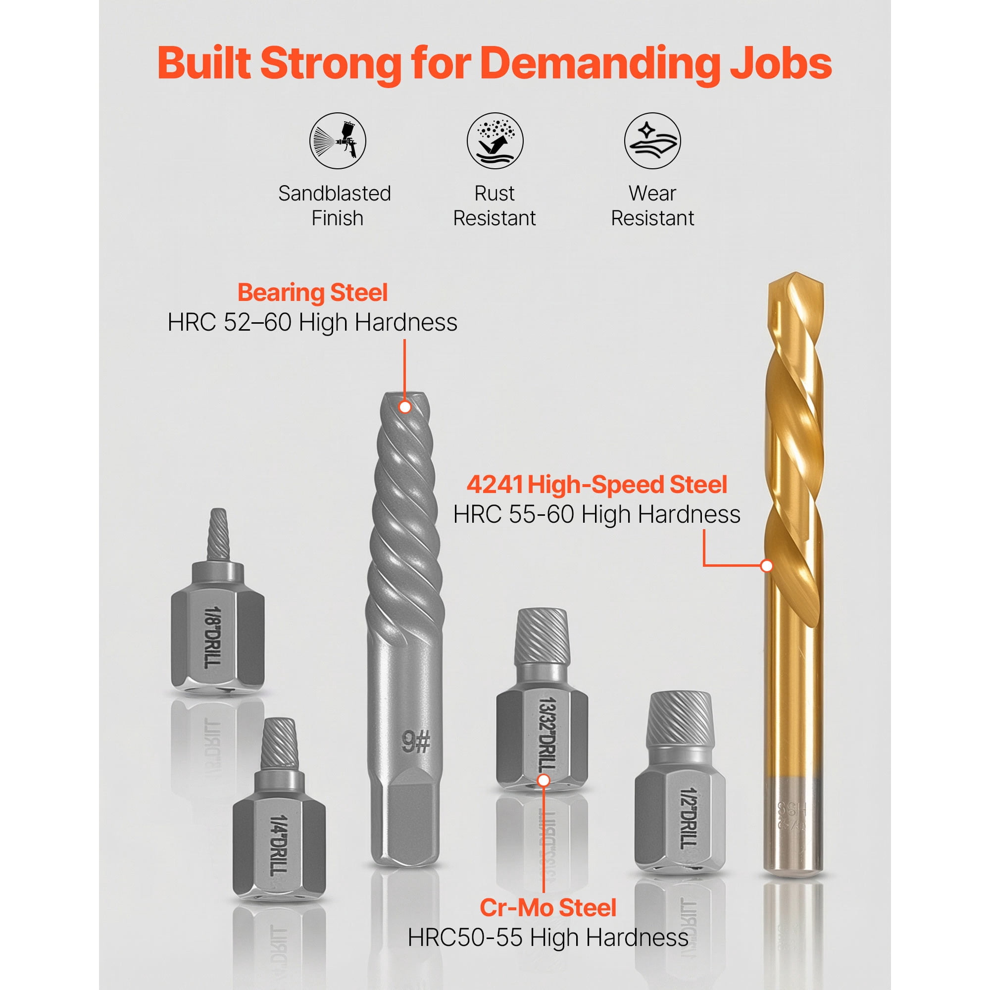 KFFKFF 41-Piece Screw Extractor Set with Drill Bits, Includes Bolt Extractors, Drill Bits, Adapters, Durable Storage Case, Cr-Mo Steel for Removing Damaged, Rounded, or Stripped Bolts and Screws