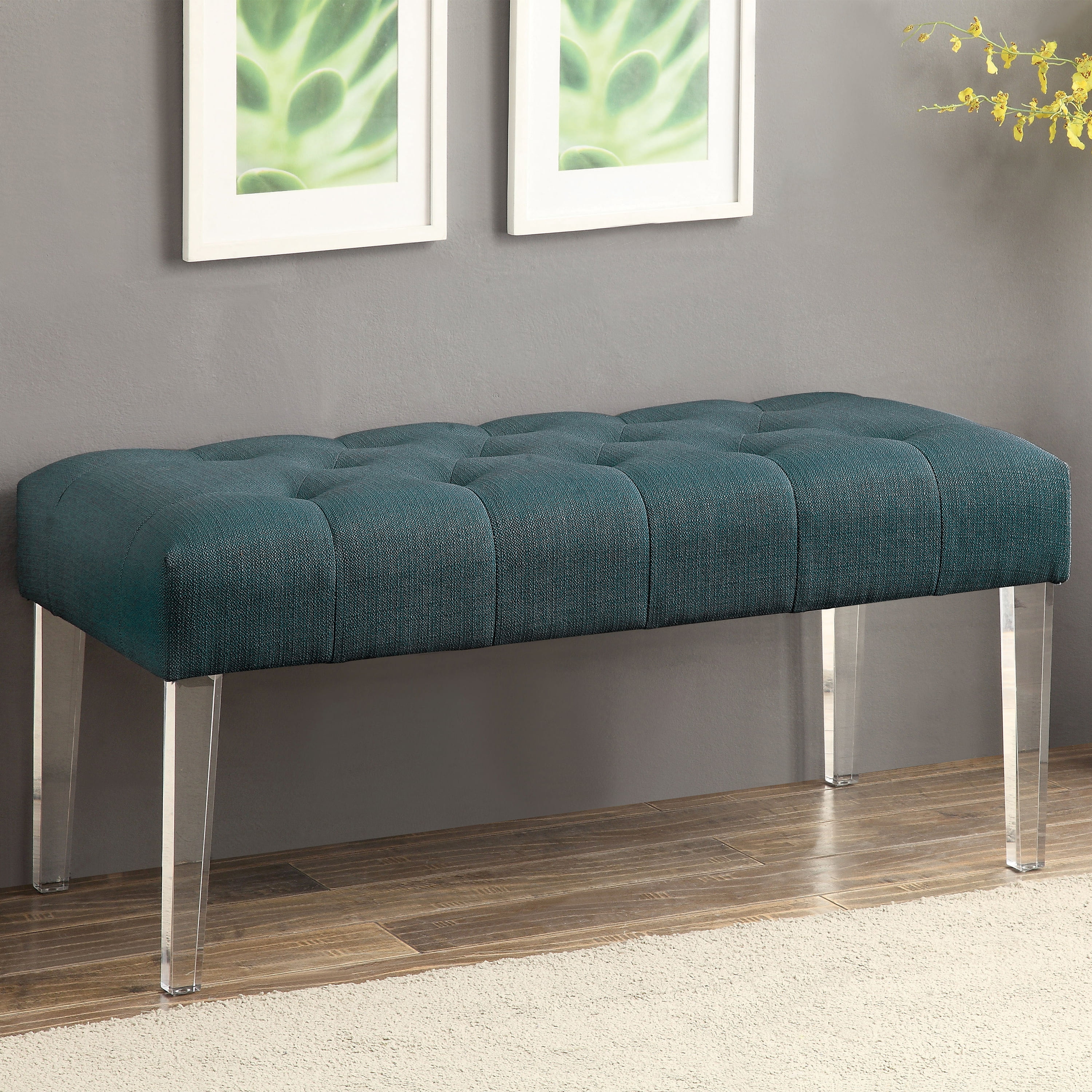 Furniture of America Herndon Contemporary Upholstered Dining Bench, Teal