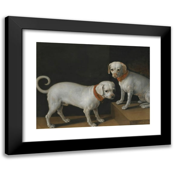 Tiberio Titi 14x12 Black Modern Framed Museum Art Print Titled - Two Dogs with Red Collars