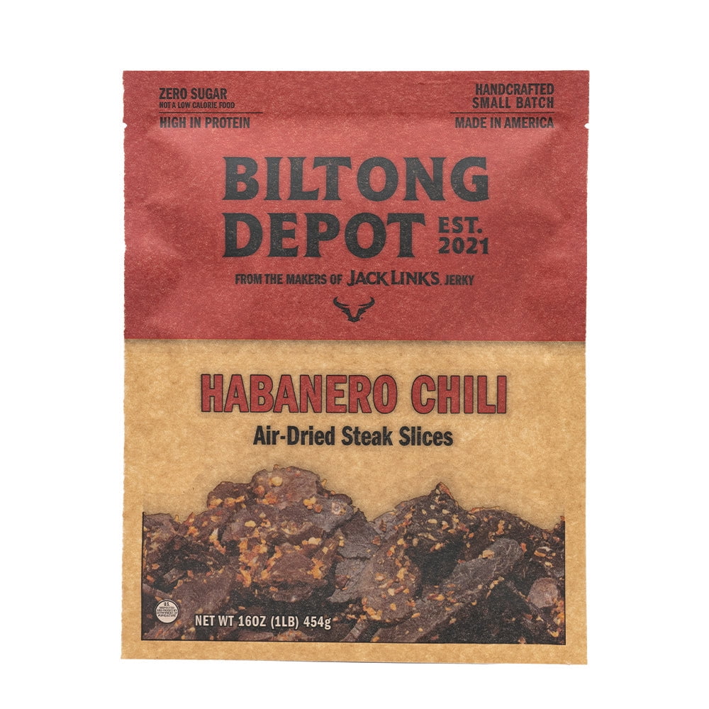Biltong Depot Habanero Chili Biltong (1 pound): High Protein Snack, No Sugar, Spicy Natural Dried Beef Jerky