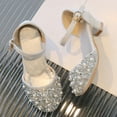 thumbnail image 5 of Splozh Flower Girl Shoes for Wedding Girls High Heels Dress Shoes Party Wedding Church Mary Janes Princess Shoes Silver,US 2.5, 5 of 6