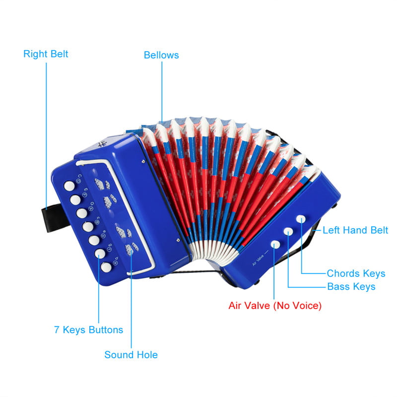 7-Key 2 Bass Kids Accordion Childrens Mini Musical Instrument Easy to Learn Music Blue-224 