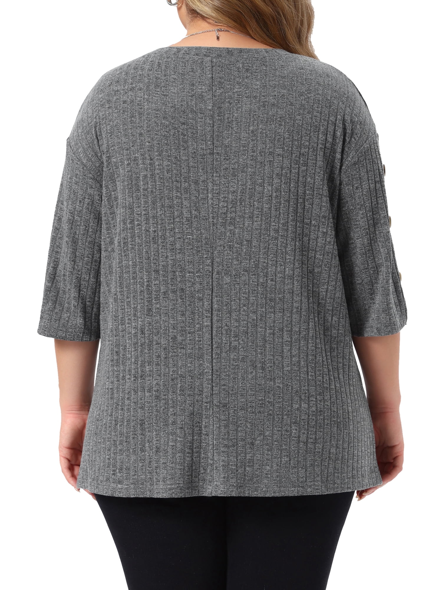 DARING DIVA Women's Plus Crew Neck Slit 3/4 Sleeve Button Tops 3X Grey