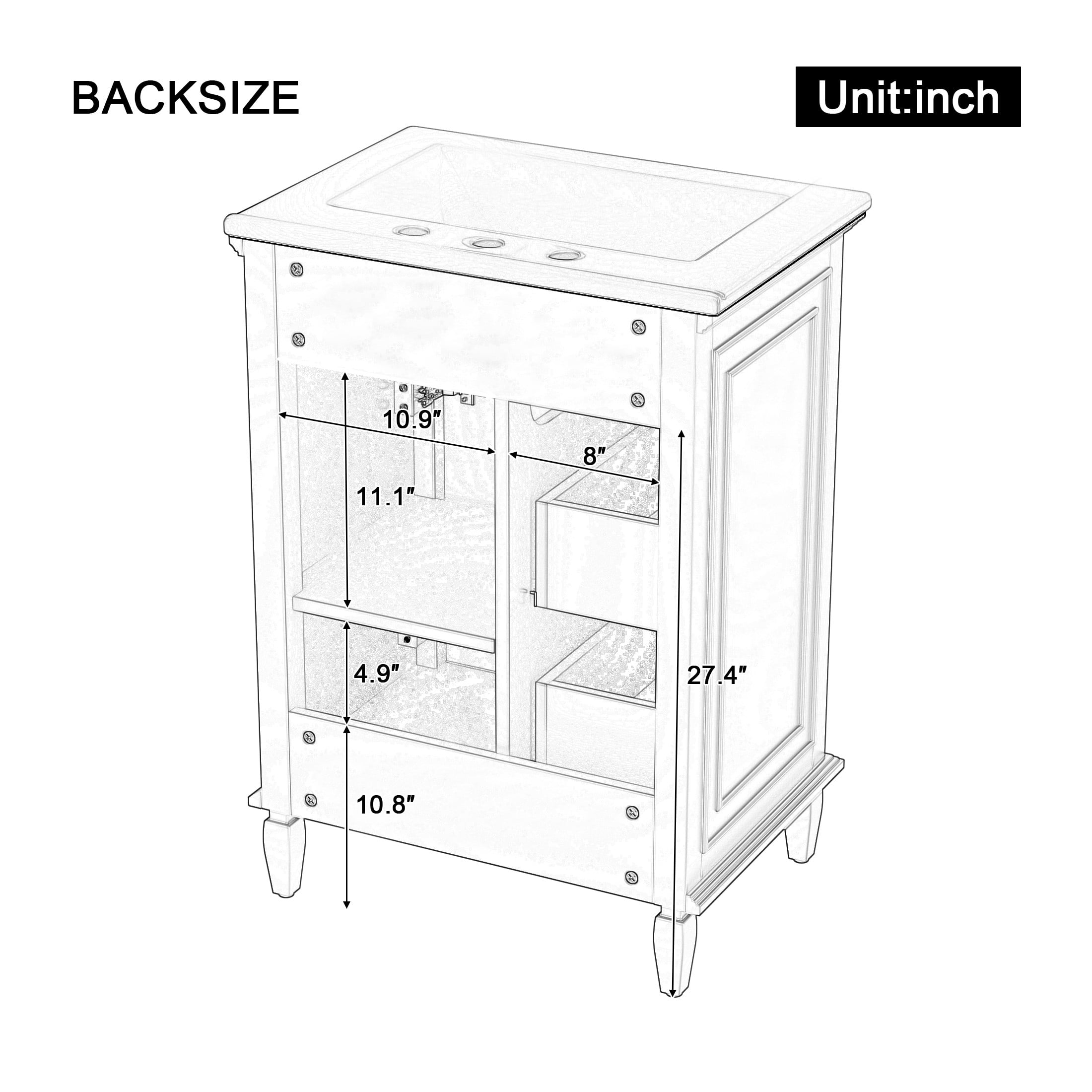 GDF Studio 24" Bathroom Vanity with Sink, Open-Back for Plumbing, Cabinet with Drawers and Adjustable Shelf, White