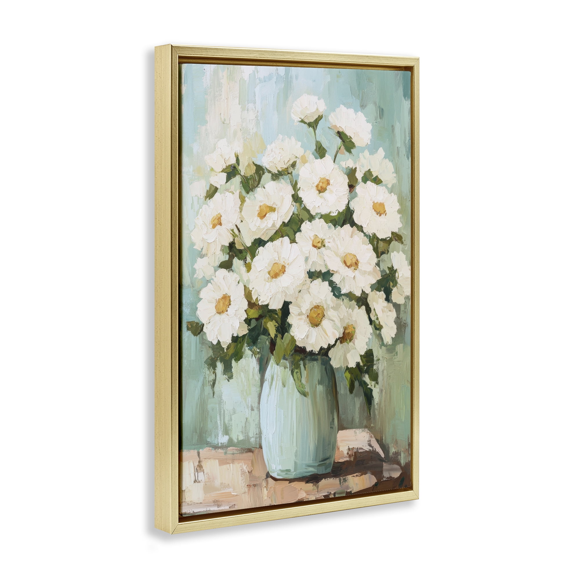 Stupell Industries Cozy Arrangement of White Blooms Gold Framed Floater Canvas Wall Art, design by Petal Prints Design