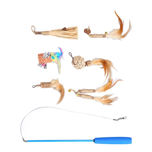 Cat Wand Toys, Eco Friendly Lightweight Fishing Rod Cat Toy Easy To Store Retractable With 6 Replacement Heads For Home